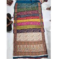 Saree Sutra Cetak Gambar Tangan Untuk Wanita Pakaian Pernikahan Tradisional India Panjang Hingga Lantai Bebas Kerut Ukuran Reguler Semua Musim