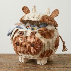 Cesta de Almacenamiento Moderna y Ecológica de Mimbre con Forma de Vaca, Organizador con Forma de Animal para la Habitación del Bebé, Dormitorio y Decoración del Hogar - Product Image 2