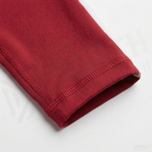 High Waist Women's <b>Leggings</b> Full Length Solid Color Sporty Style Red with White Side Stripes Stretch <b>Knitted</b> Fabric All Seasons - Product Image 6