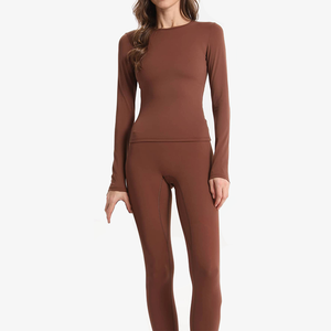 T-shirt pour femme à manches longues, col rond, doux, respirant, écologique, sous-vêtement de yoga, coupe régulière, vêtements de sport, vente en gros - Product Image 4