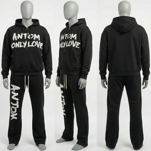 Conjunto Deportivo Unisex de Talla Grande para Invierno, Sudadera con Capucha y Pantalones Jogger con Estampado de Grafiti, 100% Algodón, Estilo Hip Hop Urbano Informal de Dos Piezas - Product Image 5