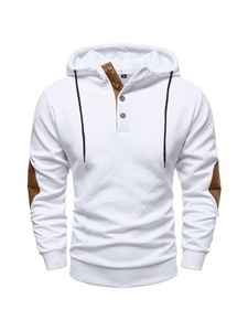 Sudadera con Capucha Blanca para Hombre con Detalles Marrones, Cuello con Botones, Corte Regular, para Invierno, 100% Algodón, Bordada, Anti-Pilling - Product Image 1