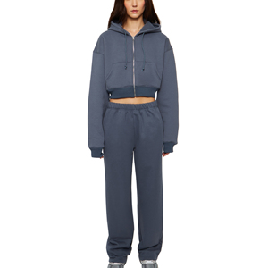 Conjunto de Dos Piezas de Sudadera con Capucha para Mujer, Manga Larga, Color Azul Sólido, Informal, Tejido de Punto, Corte Holgado, para Todas las Temporadas - Product Image 4