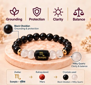 Pulsera de Obsidiana Negra y Cuarzo Lechoso con Signo Zodiacal Escorpio, Joyería de Piedras Preciosas Personalizada para Hombre - Product Image 5
