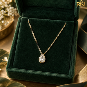 Collar con Colgante de Diamante Cultivado en Laboratorio en Forma de Lágrima |   Cadena de Joyería Fina con Incrustaciones de Perlas en Forma de Pera, Oro Sólido de 9K, 14K, 18K - Product Image 3