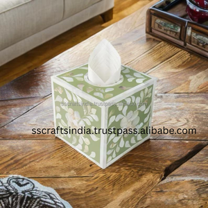 Boîte à mouchoirs carrée en nacre et incrustation d'os élégante faite à la main porte-mouchoirs décoratif pour le salon et la salle de bain - Product Image 5