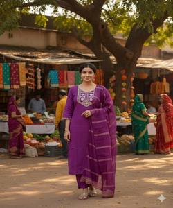 Ensemble Kurti et Palazzo en Mélange de Rayonne et Coton, Tissé, Imprimé Numérique, Séchage Rapide, Grande Taille, Vêtement Ethnique Décontracté, Rose - Product Image 1