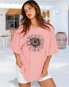 T-shirt imprimé graphique 100 % coton pour femme, col rond, coupe ample et confortable, manches courtes, idéal pour l'été - Product Image 1