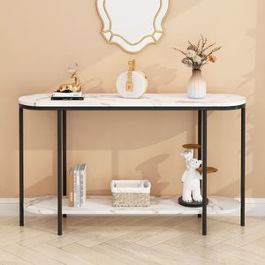 Consolle a 2 livelli con ripiani stretti e specchio effetto marmo per ingresso, soggiorno o camera da letto - 31283576 - Product Image 1