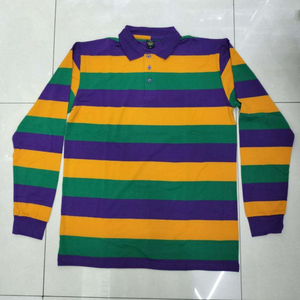 เสื้อเชิ้ตแขนยาวลายทางผ้าโพลีเอสเตอร์/คอตตอนสำหรับผู้ชายสไตล์ลำลอง พร้อมส่ง สำหรับงานมาร์ดิกราส์ สีทองเขียว - Product Image 2