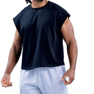 Débardeur côtelé personnalisé pour homme 100 % coton sans manches pour la gym et la course Coupe ample Logo personnalisé OEM ODM Vente en gros - Product Image 1