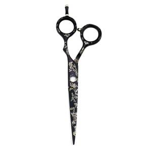 Ciseaux de coiffure professionnels en acier inoxydable 440C pour droitiers, ciseaux de coupe noirs avec gravure florale pour salon - Product Image 2