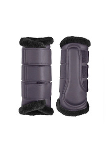 Bottes de protection pour chevaux d'extérieur respirantes en caoutchouc éponge avec garniture en fausse fourrure violette et trois sangles - Product Image 1