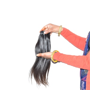 100% Extensions de cheveux humains du Temple indien à double trame non traitées Kinky Straight to Loose Wave Machine Bundle de style brésilien brut - Product Image 1