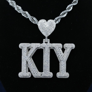 Pendentif Lettre Luxe Plaqué Or et Rhodium, en Argent Sterling 925 avec Moissanite Micro-Pavé, Chaînes Hip Hop pour Hommes - Product Image 2
