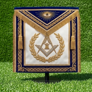 Badge Franc-Maçon en Cuir Brodé Or 3D, Œil Qui Tout Voit, Compas Carré, à Coudre, Taille Personnalisée, Pompons à Franges Bleus - Product Image 3