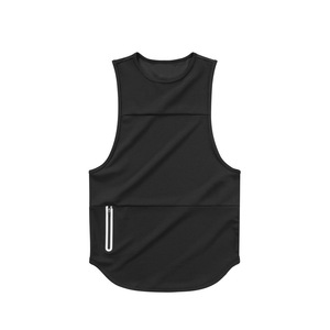 <b>Men's</b> <b>White</b> Sleeveless Tank Top O-Neck Quick Dry Sporty Knitted Polyester <b>Vest</b> With Zipper Pocket - Product Image 3