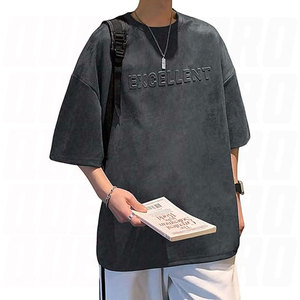 Camiseta holgada con letras en relieve para hombre, camiseta de manga corta, estilo hip hop, informal, holgada, con gráfico texturizado, de algodón para verano - Product Image 1