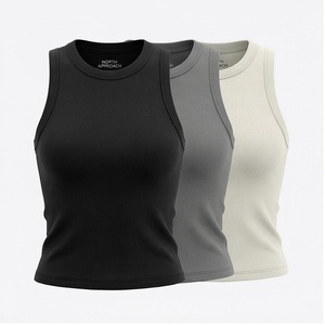 Débardeur court côtelé North Approach à col rond sans manches couleur unie pour le yoga, vêtements de sport pour femmes, respirant, en Spandex et Polyester - Product Image 1