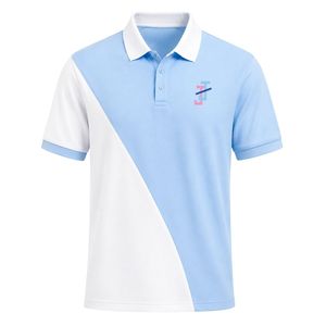 เสื้อโปโลสีขาวฟ้าอ่อน แขนสั้น คอปก สีตัดกัน สไตล์ลำลอง ชุดยูนิฟอร์ม เสื้อกีฬาแบบสั่งทำ - Product Image 1