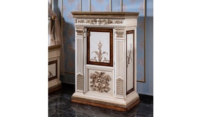 Ensemble de chambre de luxe en teck massif de style mid-century pour villa et hôtel, comprenant un lit king size ivoire doré, une grande armoire, des tables de chevet et une coiffeuse - Product Image 6