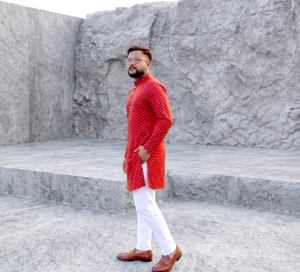 Ensemble Kurta Pyjama Imprimé pour Homme, Manches Longues, Vêtement Ethnique, Coupe Classique, Idéal pour Mariages et Festivals - Product Image 2