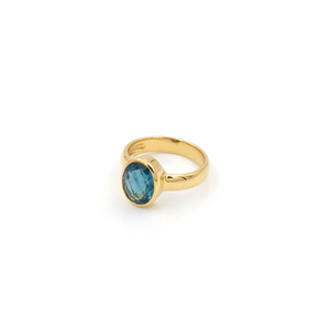 Blue Topaz Oval <b>Ring</b> 8x10mm Checker Cut Handmade Brass Gold Plated Gemstone Bohemia Sky Blue Statement <b>Ring</b> November Birthstone - Product Image 2