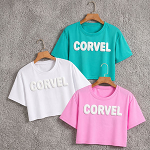 High Quality Puff Printing Cropped Women's T-Shirts Breathable Pure Cotton women's shirt Fashion Tees Custom Logo Summer Wear - Product Image 3