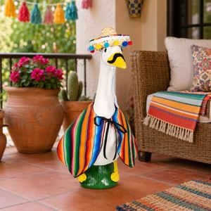 <b>Mexican</b> Fiesta Goose <b>Costume</b> Rainbow Poncho Straw Sombrero Funny Mustache Porch Lawn Decoration - Product Image 1