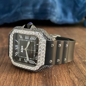 Reloj de Lujo con Correa de Cuero y Acero Inoxidable, con Diamantes Moissanite VVS Cuadrados, Totalmente Cubierto de Diamantes, Movimiento Automático ETA - Product Image 2