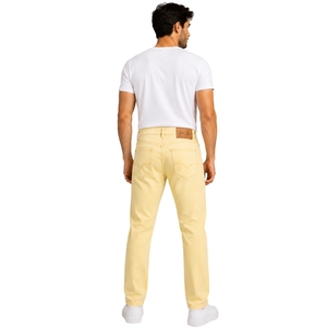 Pastel Yellow Mens Slim Fit Denim Jeans Straight Leg Casual Fashion Pants Stitched <b>Knee</b> Detail Streetwear Trousers With Pockets - Product Image 2