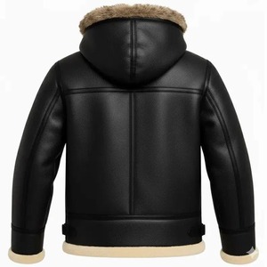 Blouson aviateur en peau de mouton véritable pour homme, avec capuche, style B3 - Product Image 2