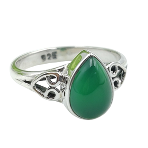 Bague en onyx vert naturel, argent sterling 925, faite à la main, cabochon en forme de larme, pierre précieuse verte, pour femmes, bijoux en gros - Product Image 6