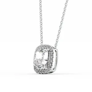 สร้อยคอจี้เพชร Arianza Cushion Lab Grown Diamond ประดับเพชรสังเคราะห์คุณภาพ DF บนตัวเรือนแพลตตินั่ม Pt950 ของขวัญเครื่องประดับชั้นดี - Product Image 4