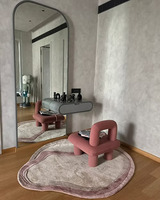 Handmade Tufted Wool High Pile Thick Modern Pet Friendly Anti-Slip for Coffee Pink Abstract Oval Rug Latex Canvas Backing