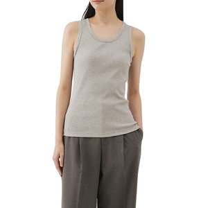 Débardeur sans manches gris pour femme 2026, 100 % coton tricoté, col rond, couleur unie minimaliste, respirant, longueur standard - Product Image 1