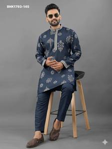 Premium Collection Silk-Base with Placket Embroidered work & Printed Ethnic Motif Kurta-Matching Color Pant Set Wholesale Supply - Product Image 6