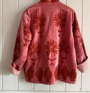 Veste courte en velours rose poudré pour femme, brodée à la main, motif floral botanique de haute qualité, style ethnique, manteau d'hiver - Product Image 2