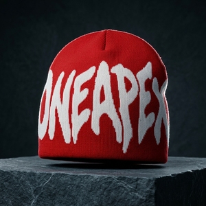 Red White Graphic Knit Beanie Hat Custom Logo Ribbed <b>Winter</b> <b>Cap</b> Unisex Streetwear Fashion Headwear Wholesale OEM Manufacturer - Product Image 1