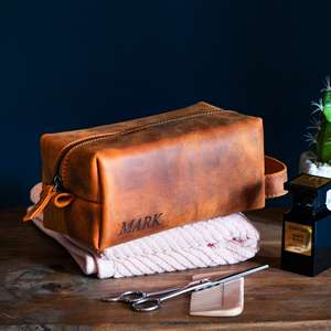 Handmade Leather Toiletry Bag Men Travel Cosmetic Organizer Waterproof Wash Storage <b>Case</b> Bag LTB-0192 - Product Image 3