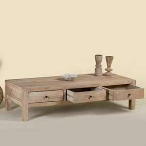 Minimalistic Solid Mango Wooden <b>Coffee</b> <b>Table</b> <b>With</b> Integrated 3 <b>Storage</b> Drawers Antique Rich Finish For Hotel Home Living Room - Product Image 3