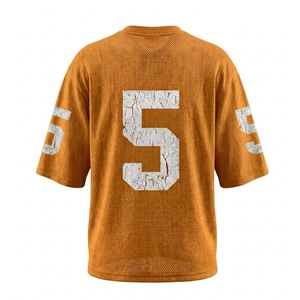 เสื้อยืดเจอร์ซีย์ตาข่ายสตรีทแวร์แบบสั่งทำพิเศษ พิมพ์ลายกราฟิกตัวอักษร ทรงบ็อกซี่ ตัดสั้น เสื้อเจอร์ซีย์แฟนอเมริกันฟุตบอล - Product Image 2