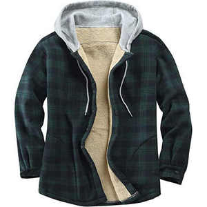 Nouvelle veste en molleton Sherpa matelassée à carreaux, style streetwear, avec capuche et boutons, manches longues, collection hiver 2025 - Product Image 2