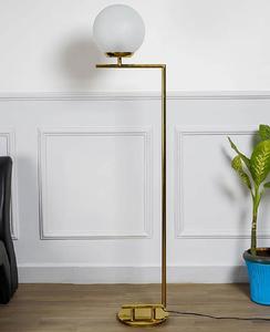 Minimalist Brass Floor Lamp Frosted Glass Shade White Round LED Light Living Room Decorative <b>Standing</b> Lamp - Product Image 2