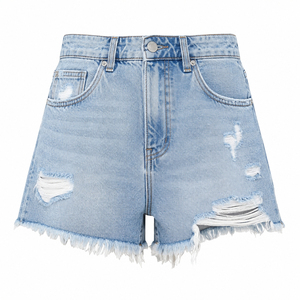 Shorts de Mezclilla de Cintura Alta de Primera Calidad para Mujer, Color Sólido, Cierre de Botones, Estilo Casual de Verano, Corte Regular, Dobladillo Reforzado 2026 - Product Image 3