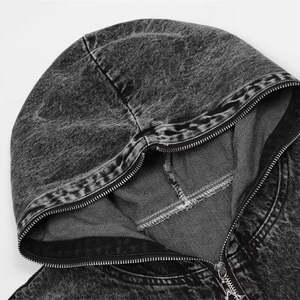 Veste en jean délavé pour homme avec capuche imprimée motif dessin animé, 100 % coton tissé, collection automne - Product Image 5