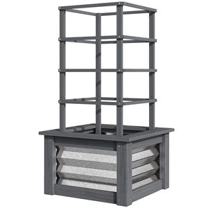 Jardinière carrée surélevée en bois gris avec treillis pour jardin et terrasse - Product Image 1