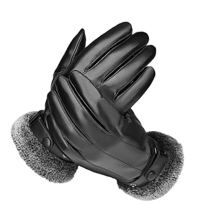 Guantes de Cuero para Ciclismo, Largos hasta la Muñeca, con Pantalla Táctil, Térmicos, para Invierno, Estilo Retro, Lisos, para Uso Diario - Product Image 4