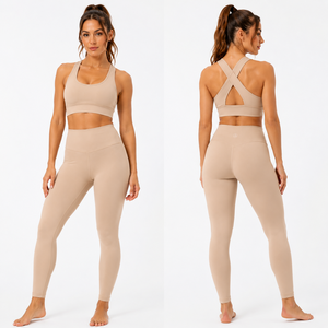 Conjunto de yoga para mujer con espalda cruzada, leggings acampanados de cintura alta y sujetador deportivo para fitness, gimnasio y entrenamiento. - Product Image 2