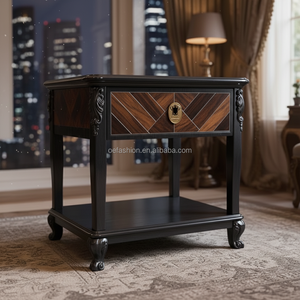 Mesa de Centro Rectangular de Madera Maciza Negra Antigua OE-FASHION, con Tapa de Nogal con Marquetería de Lujo y Estante de Almacenamiento - Product Image 6